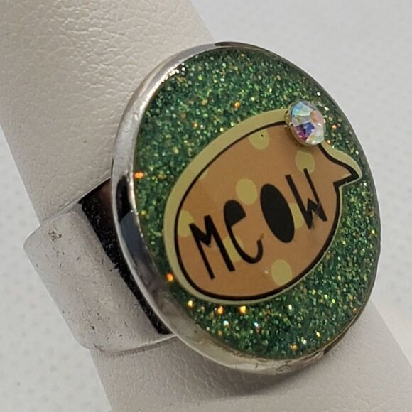 Adjustable Green, Orange, & Yellow Sparkly Meow Ring - Picture 3 of 5